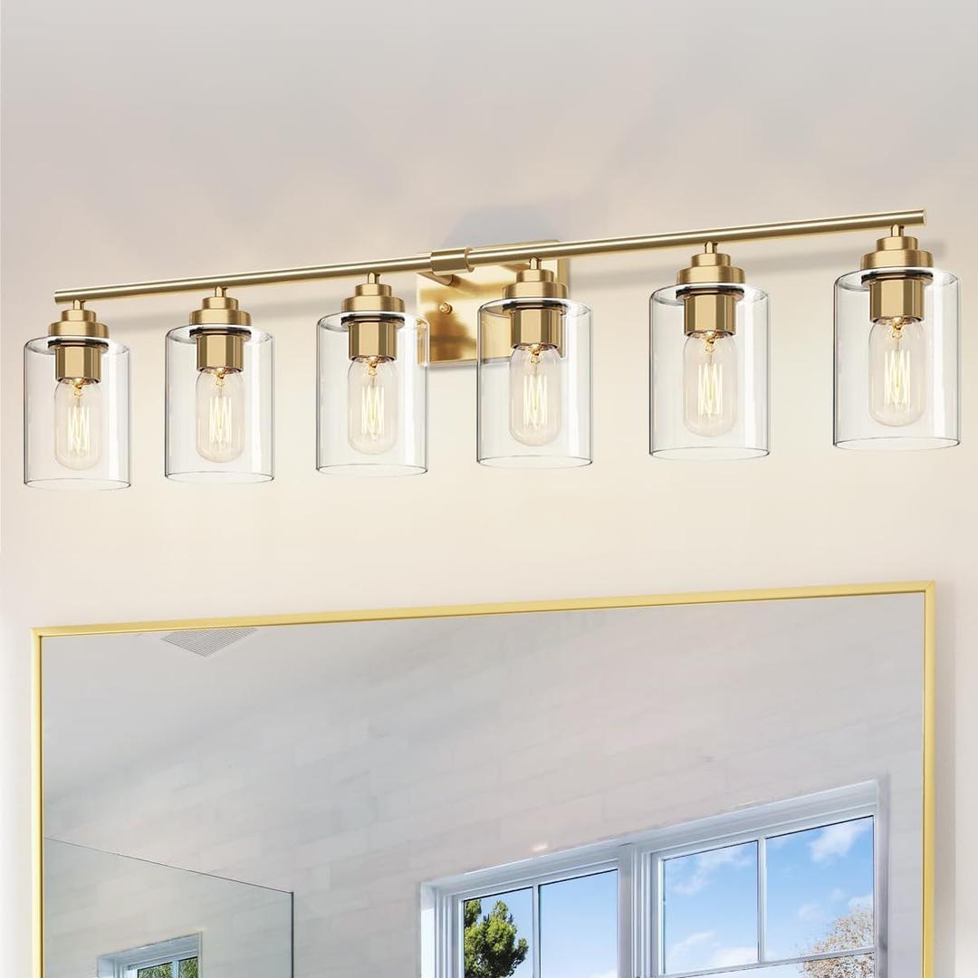SKEJAO Bathroom Vanity Light Over Mirror,Bathroom Light Fixture Wall Sconce Lighting for Bedroom,Living Room (Gold, 6-Light)