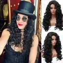 Long Black Curly Costume Wig Styled Halloween 80s Wigs for Women Full Head Cosplay Costume Hairpiece (Natural Black)