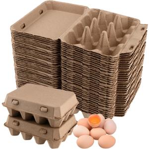 SEUNMUK 50 Pack 12 Cell Empty Egg Cartons,Brown Pulp Fiber Egg Tray Holder Stackable Egg Container holder with Lids for Storing Eggs