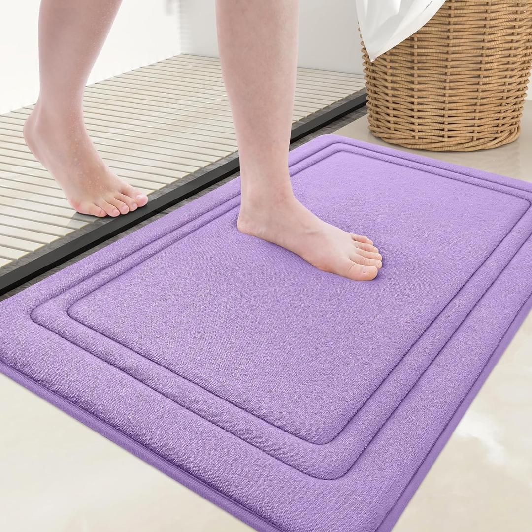 Grandaily Memory Foam Bath Mat Rug 30x20, Ultra Soft, Non-Slip and Absorbent Bathroom Rugs, Machine Wash Dry, Comfortable Bath Carpet for Bathroom Floor, Tub and Shower, Lavender