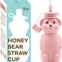 Honey Bear Silicone Straw Cup, Babies Water Drinking Cup, 8-Ounce Therapy Sippy Bottles for Speech and Feeding Training, BPA Free & Dishwasher Safe (PINK)