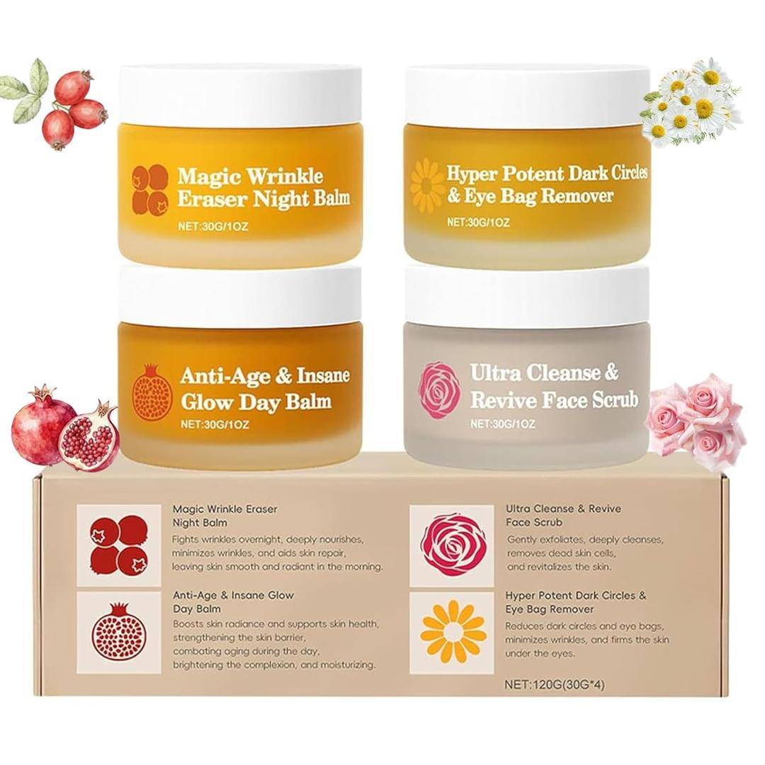 SKROSS Froya Mature Skin Care System, 4-in-1 Anti-Aging Face Balm with Pomegranate & Rosehip - Intense Anti-Wrinkle & Moisturizing Treatment for Smooth, Radiant Skin