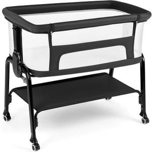Cowiewie Bassinet Bedside Sleeper, Lightweight Portable Crib, Black