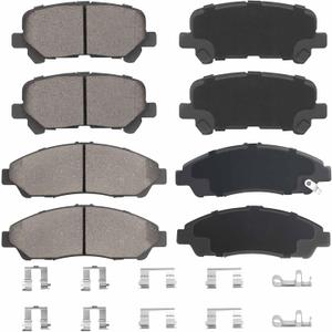 Front Rear Ceramic Disc Brake Pads Set for Acura MDX 2007-2013, for Acura ZDX 2010-2013, for Honda Pilot 2009-2011 8PCS (With Hardware)