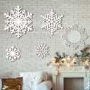 Cenkaiyang 4 Pcs Wooden Snowflake Wall Decor - 3 Sizes Large Wooden Snowflake Hanging Plaques Decor for Xmas Winter Decor