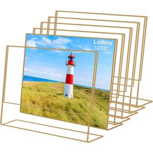8x10 Gold Picture Frames, Clear Frameless Horizontal Picture Frames, 6 Pack Acrylic Self Standing Photo Frames for Wedding Table Numbers, Restaurant Signs, Photos and Art Display