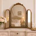 Wonderjune 3 Way Trifold Vanity Mirrors 30 x 37 in Vintage, Baroque, Bronze