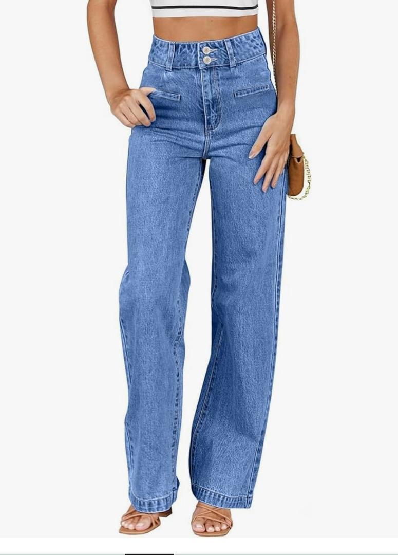 Women's Jeans High Waisted Straight Leg Stretchy Jeans Trendy Welt Pockets Loose Wide Leg Zimbaplatinum Denim Pants, Size 8
