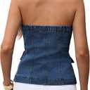 Cicy Bell Womens Strapless Denim Vest Summer Button Down Jean Tube Tops Y2k Going Out Fitted Bandeau Shirts Waistcoat, S