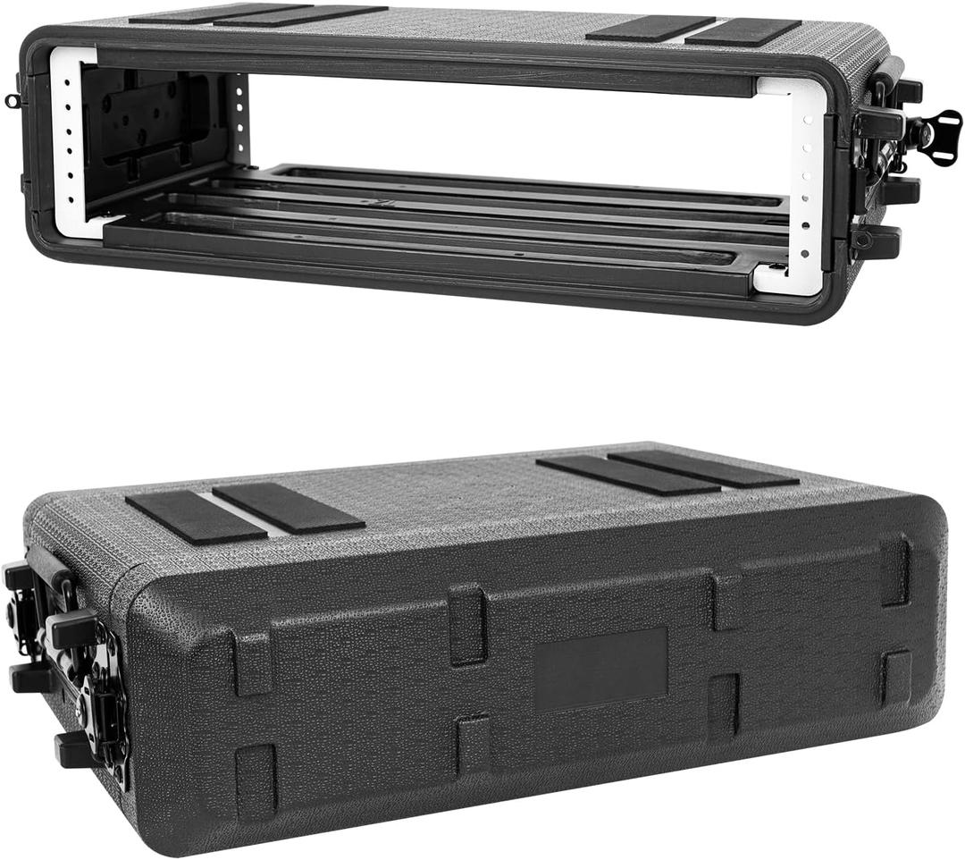 2U Rack Mount, Molded Pro-Audio PA DJ Case, Waterproof Hard Case with Custom Foam, Wireless Mic/Amp/Effect/Mixer Storage (2U 12" Deep, Black)