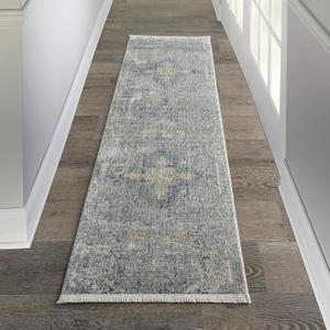 Nourison Home Silken Weave Vintage Blue/Grey 2'2" x 7'6" Area Rug, Easy Cleaning, Non Shedding, Bed Room, Living Room, Dining Room, Kitchen (2x8)