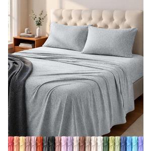 Utopia Bedding Queen Sheet Set - Jersey Knit Sheets 4 Piece – Cotton – Soft T-Shirt Stretchy Sheets (Heather Light Grey)