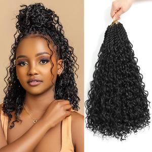 14 Inch Boho Island Twist Crochet Hair with Curls 9 Packs Pre-Looped Senegalese Twist Crochet Braids with Curly Ends Pre-Twisted Boho Style Crochet Hair Extensions for Black Women 1B#