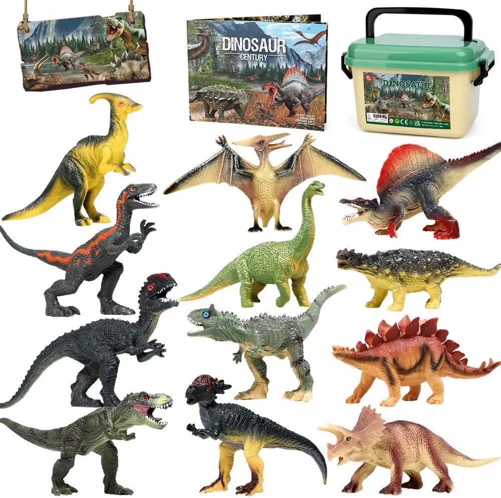 FRUSE Jurassic Dinosaur Toys - 12 PCS Realistic Jumbo Figurines, Educational Dino Playset With Information Book for Kids 3-5