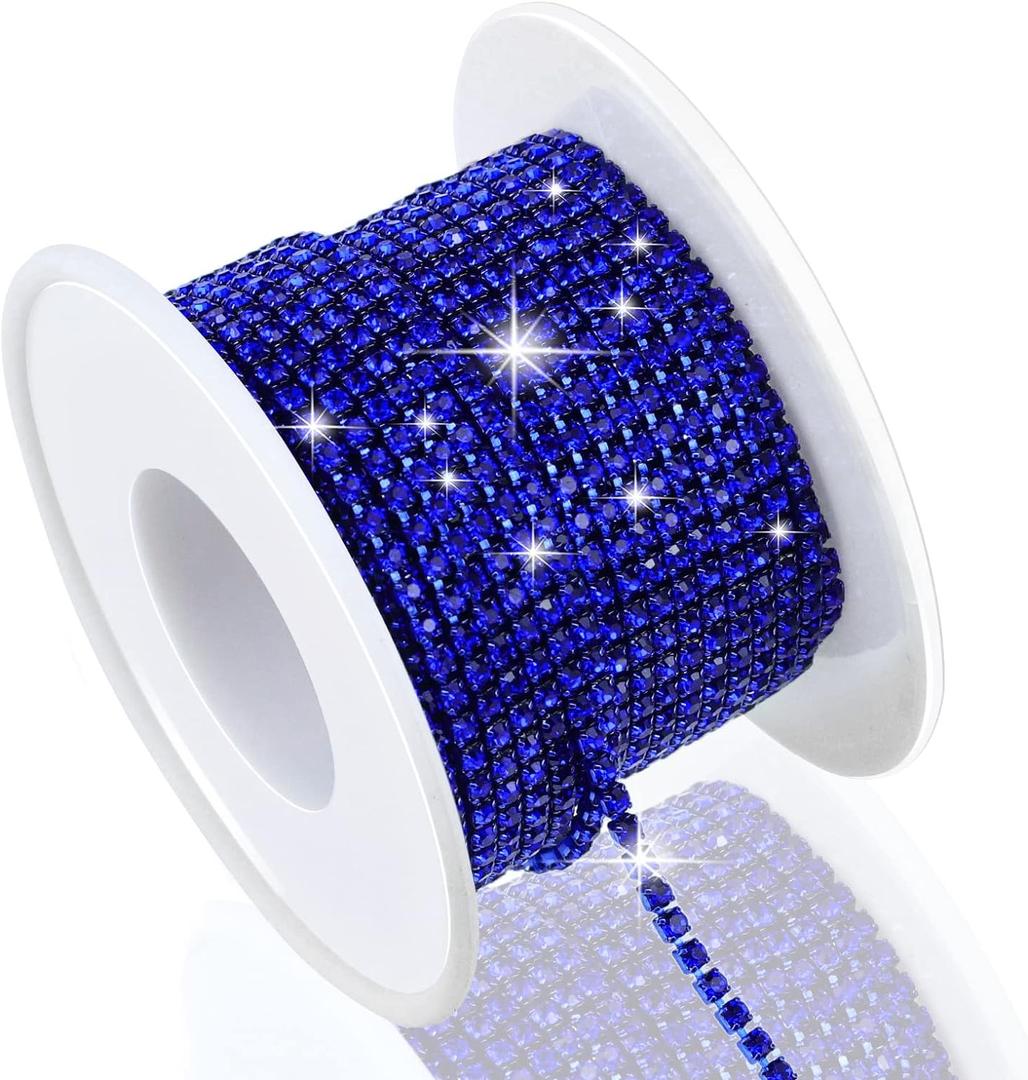 Dowarm 10 Yards 2MM Crystal Rhinestone Close Chain Trim for Sewing Crocs Shoes Clothes Cups, SS6 Claw Rhinestone Chain for Craft Jewelry Wedding Bouquet DIY Decoration, Dark Blue/Sapphire