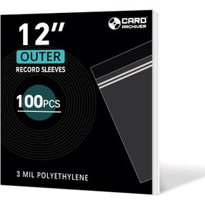100 Pack 12 inch Vinyl Record Outer Sleeves - 3 Mil Crystal Clear Polyethylene with Adhesive Flap | Archival-Safe Protection for LP Album Storage & Display, Gatefold Compatible, Acid-Free