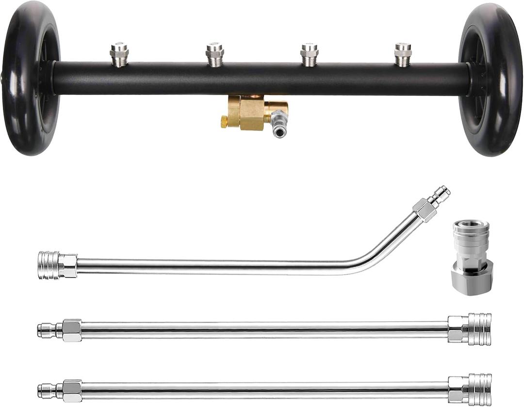 Tool Daily Undercarriage Pressure Washer Attachment 16 Inch, Dual-Function Undercarriage Cleaner for Power Washer and Garden Hose, Under Car Wash Water Broom with 3 Pieces Extension Wand, 4000 PSI