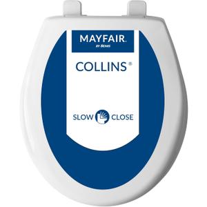 Mayfair Collins Slow Close Toilet Seat, Durable Plastic Seat with Extra Stability Bumpers and Secure Hinges, Made in USA, Round, White
