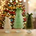 3 Pcs Neutral Christmas Tree Tabletop Decor, Mini Mesh Christmas Tree, Small Artificial Trees with Bow Topper, Rustic Xmas Decor Farmhouse Table Decoration for Home Decors Xmas Gift