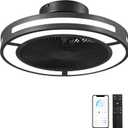 Ohniyou Enclosed Ceiling Fan with Lights,19" Bladeless Ceiling Fan with Lights and Remote, Low Profile Ceiling Fan with Dimmable Led Night Light, Flush Mount Ceiling Fan for Bedroom, Living Room