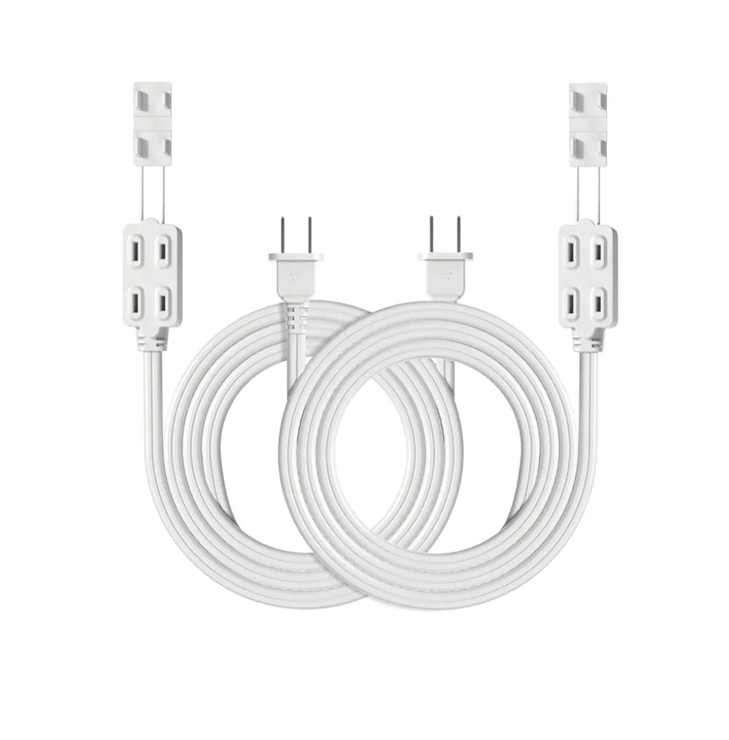 TOPDC 2-Pack 6 Ft 16 AWG 2 Prong Extension Cord, Indoor 16/2 Extension Cord Power Strip with Safety Cap Protect, 3-Oultlet, 13 Amps, 1625 Watts, 125 Volts, ETL Listed, White Color