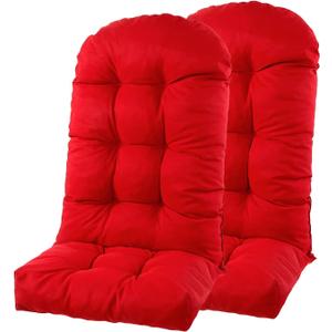 Outdoor Adirondack Chair Cushions Set of 2, Non-Slip Waterproof High Back Tufted Patio Seat Pads for Porch Rocking Chair 44"x19.6"x4.7", Red