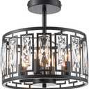 11.8" Black Semi Flush Mount Ceiling Lighting Fixture, 4-Light Hallway Lighting Fixtures, Modern Crystal Ceiling Light Fixture for Kitchen Entryway Laundry Room Bedroom Foyer