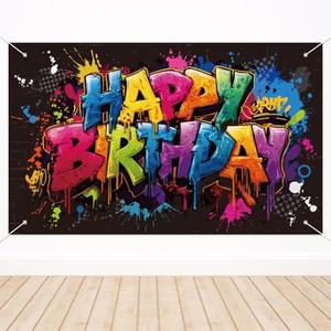 Graffiti Birthday Banner, 70.87x43.31in/180x110cm Street Graffiti Birthday Party Backdrop for DIY Boys Girls Party Celebration Decorations Photo Props