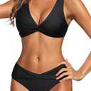 Yonique Women Two Piece Swimsuit - Knot Twist Bikini Set V Cut Bathing Suit 2026 Teen Bikini (Black, M)