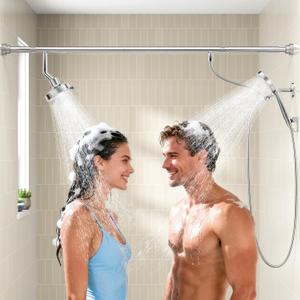 Dual Shower Head with Handheld for Couples, High Pressure Double Shower Heads for Two People Rod, Two Showerhead System Fit 2 Person, Gifts for Women Men, SPA-Like (Chrome, Segmented Design)