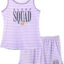 Cozchique Girls Soft Striped Summer Tank Top & Shorts Pajama Set Size 16 (Purple)