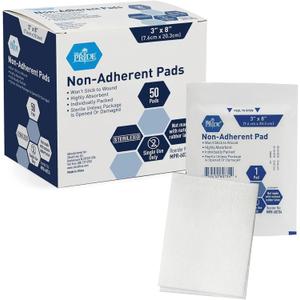 MED PRIDE Sterile Nonstick Pads for Wound Care, Absorbent Non-Adherent, Painless Removal, Individually Wrapped (3x8 Inch (Pack of 50))