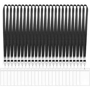 24 Pack Lanyards for ID Badges Name Tag Lanyard for Ship Cards with Waterproof ID Badge Holder for School Office Team Workers (Black)