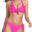 Colloyes Women's Two Piece Bikini Sets Push Up Halter Bikini Bathing Suit Adjustable 2 Piece Swimsuit (Medium)