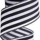 Ribbli Black and White Stripe Wired Ribbon, 2-1/2 Inch x 10 Yard, Horizontal Striped Burlap Ribbon for Craft, Wreath,Christmas Tree Decoration, Outdoor Decoration