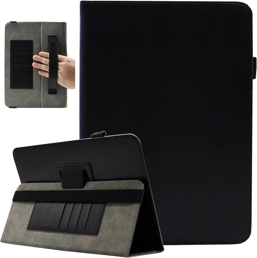Universal 10 Inch Tablet Case, Universal 10.1 Inch Tablet Case, Viclowlpfe Protective Folio Stand Android Case for 9.6-10.5 Inch Tablet with Hand Strap and Cards Slots, Black
