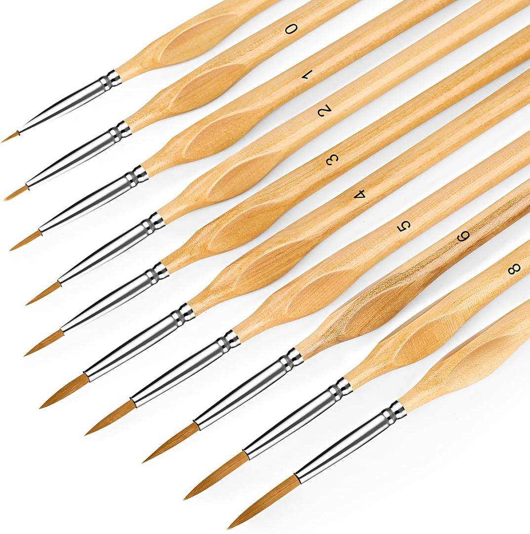 Miniature Paint Brushes, 10PC Fine Detail Paint Brush Set, Small Painting Brushes for Art, Crafts, Acrylic, Watercolor, Oil, Model, Face, Paint by Number, Figurine-Wood
