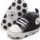 Unisex Baby Girls Boys Canvas High-top Shoes, Newborn Infant Anti-Slip Soft Sole Frist Walking Breathable Sneakers (12-18 Months Infant, C01/Black)
