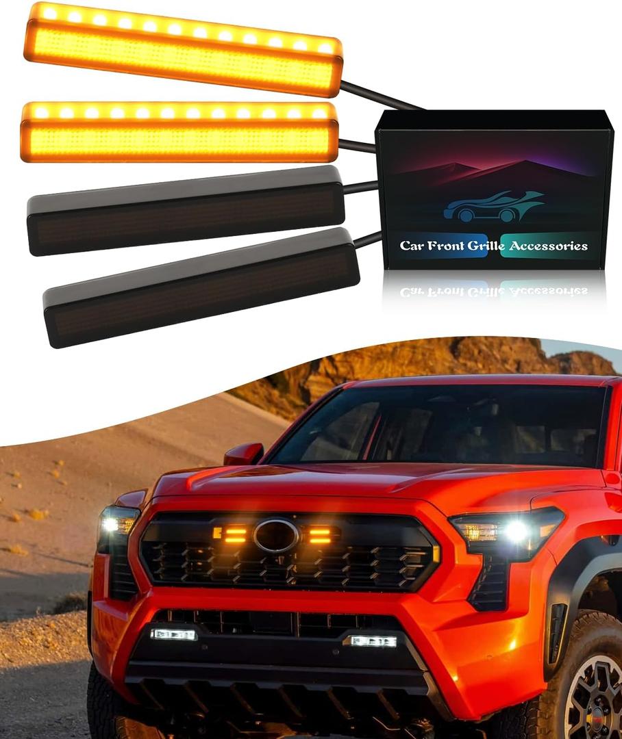 4Pcs Amber Grill Lights for 2024 2025 Toyota Tacoma LED Grille Marker Light 4th Gen Tacoma Accessories Front Bumper Raptor Lamp