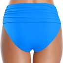 Tempt Me Women's High Waisted Bikini Bottom Tummy Control Ruched Bathing Suit Swim Bottom (Blue, M)