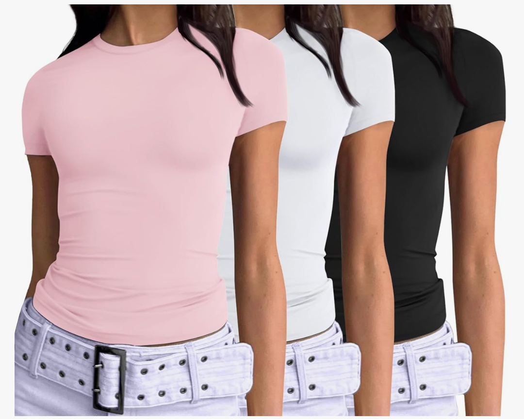 AUTOMET Womens 3 Piece Short Sleeve Shirts Basic Going Out Slim Fitted Crop Tops 2025 Summer Y2k Clothes, Size XS