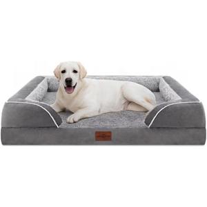 Comfort Expression Orthopedic Dog Bed for Extra Large Dogs 45x35 Inch, Waterproof Supportive Egg Crate Foam XL Pet Bed with Removable Bolsters, Dog Couch with Washable Cover & Non-Slip Bottom, Grey