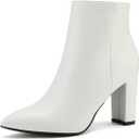 DREAM PAIRS Women's Chunky Heel Ankle Booties Pointed Toe Short Boots (5, White/Pu)