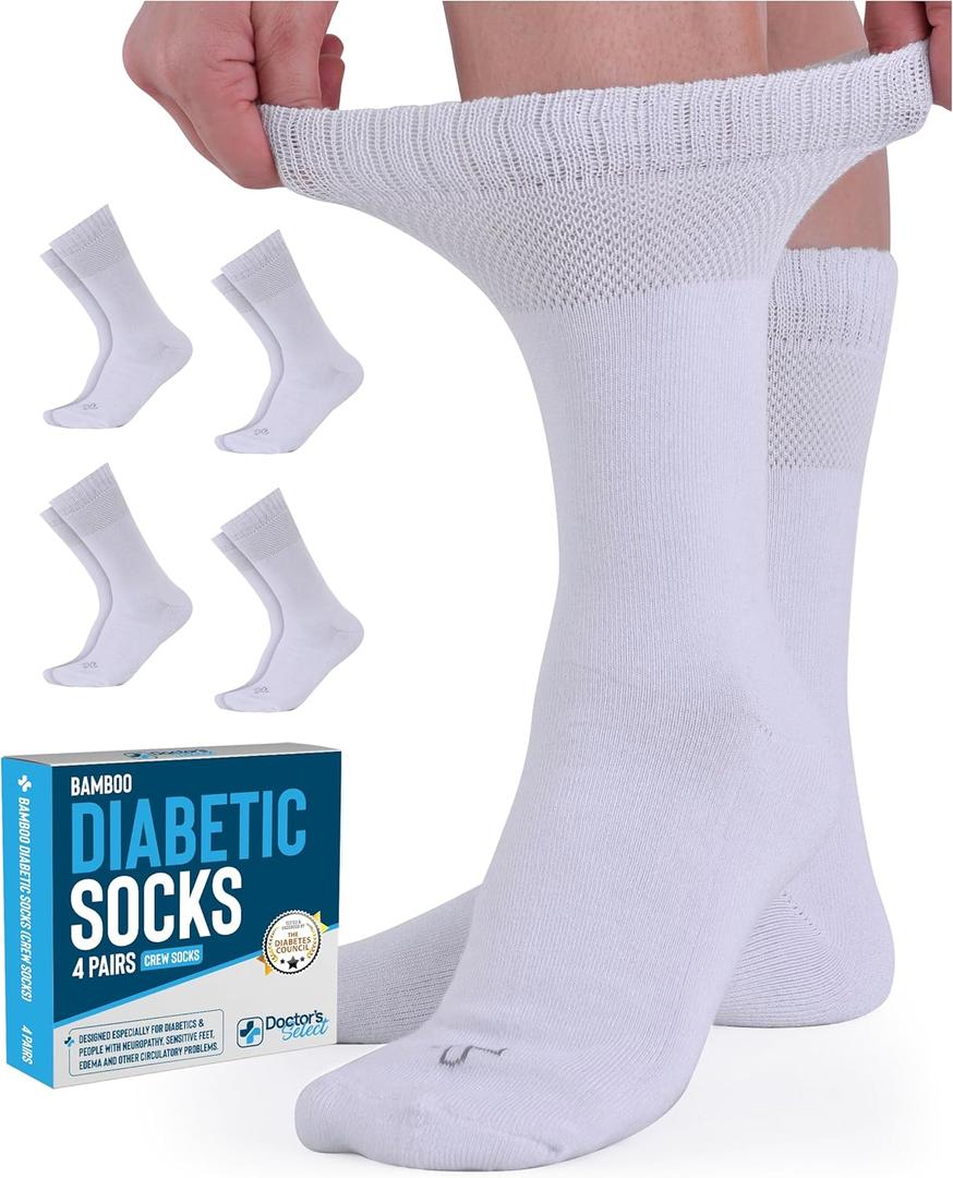 Doctor's Select Bamboo Viscose Diabetic Socks Women - 4 Pairs Crew Womens Diabetic Socks Size 6-9 (Large)