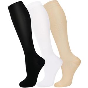 FuelMeFoot 3 Pack Copper Compression Socks - Compression Socks Women & Men Circulation - Best for Medical,Running,Athletic (Small-Medium, 041 Assort-black/White/Nude)
