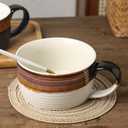 Disoza Large Coffee Cup Ceramic Soup Mug with Handles 24 OZ Oversized Bowl Porcelain 700 ML Coffee Tea Cup Blue & Brown XXL Cereal Bowls Soups Ramen Salad Bowl Coffee Cappuccino Cups Large Soup Mug