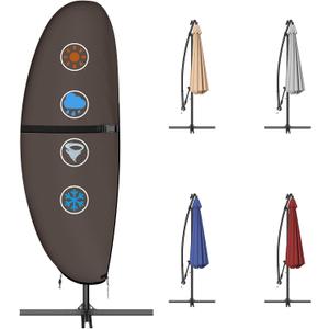 Patio Umbrella Cover, Sturdy 420D Oxford Waterproof Offset Banana Style Umbrella Cover with Zipper and Rod (Brown, Fits Cantilever Offset Umbrella 12-14 Feet DIA)