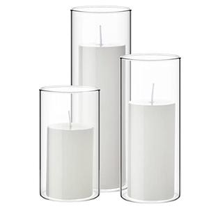 Shihanee Set of 3 Pillar Candles and 3 Glass Cylinder Candle Vases Holders Clear Pillar Jars for Wedding Centerpieces(2.6'' X 4.7'', 5.9'', 7.9'',White)
