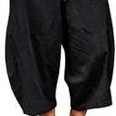 EKLENTSON Mens Cotton Linen Capri Pants Light Loose 3/4 Long Shorts Elastic Waist Drawstring Harem Casual Beach Yoga Trousers Size 38, Black