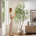 Large Artificial Trees Tall Faux Olive Trees with Pot Indoor Outdoor Realistic Floor Fake Plastic plantas for Home Living Room Office Porch Outside Patio Modern Farmhouse Decor Housewarming Gift, 7ft